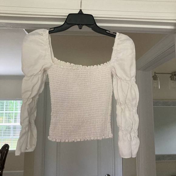 Reformation White Smocked Puff Sleeve Crop Blouse - Picture 8 of 8